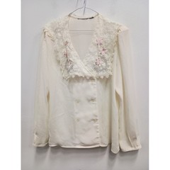 VTG Nicola Fairy Romantic Top Womens L Ivory Lace Floral Embroidered Lace Coll