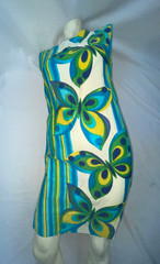 VTG 60 70S WOMENS BUTTERFLY STRIPE HIPPY TRIPPY CRAZY DISCO MOD GOGO MINI DRESS