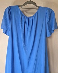 Vanity Fair Blue Nylon Slip Dress Medium Vintage Style Nightgown Half Sleeve