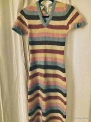 JOHNATHAN LOGAN VTG Butte Knit STRIPED DRESS LAMBS WOOL Archival PIECE
