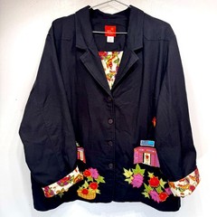 Vintage Blazer Hearts of Palm Cotton Tropical Floral Embroidered Appliqué Jacket