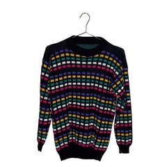 Vintage Geometric Knit Sweater Multi-Color Block Crewneck Pullover Size Large