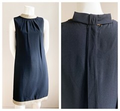 Vintage Pussy Cats by CArla Jane Black Wool Crepe 60s Mod Sheath Dress S