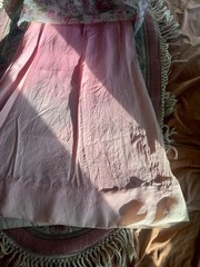 Vintage 60s/70s Romantic Revival Pink Floral Gown with Lace Trim, Size S-M