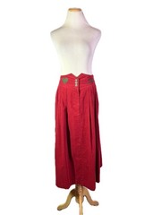 Vintage 1980s Corduroy Trachten Skirt Pleated Red Green Heart Made in Austria