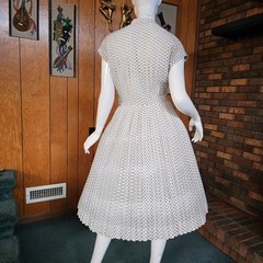 Vintage 50s L’Aiglon Polka Dot Circle Skirt Shirtwaist Rockabilly Day Dress S/M