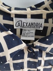 Vintage 1990s 100% Silk Blouse Black and White Alexandria Size 4 Long Sleeve Top