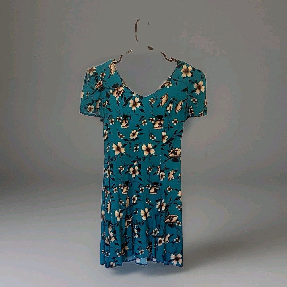 Vintage Joni Blair Blue Teal With Flower’s Short Dress 7/8