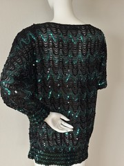 Vintage Givenchy Sequin Top 80s Black Green Statement Blouse