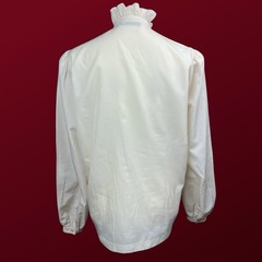 80’s Vintage Cream Pleated Ruffle Tuxedo Side Button Ruffle Neck Blouse Top 16