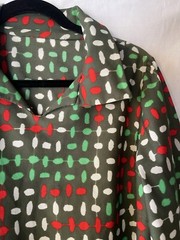 Vintage 60/70’s Tunic Blouse Women’s, Olive Green & Red White Geo Print, L, EUC