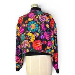 Vintage Petite Sophisticate Silk Jewel Tone 80’s Bomber Jacket Statement Print S