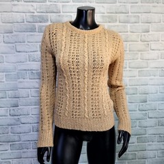 Vintage 70s Hark New York Womens S Chunky Open Knit Sweater Wool Blend Beige