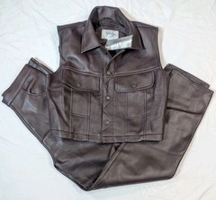 Vintage 80s 90s Two Piece Polyurethane Vest Pants Suit Sz Med 11/12 Brown