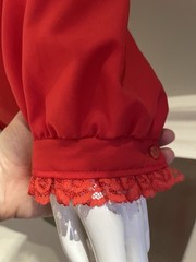 Vtg Secretary Blouse 70s Red Valentines Day Tuxedo Ruffles *see measurements