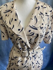 VTG 80s Abstract Geometric Wrap Blazer Tunic Top Short Sleeve Belt Metallic S/M