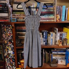 Vintage homemade black and white striped dress with elastic stretchy top.