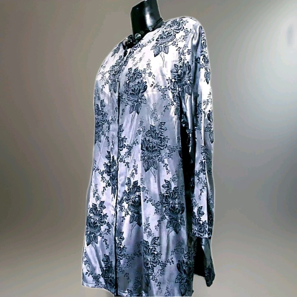 vintage CANDA woman shirt oversize corrosion floral print silver pure 80 size 52