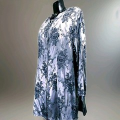 vintage CANDA woman shirt oversize corrosion floral print silver pure 80 size 52