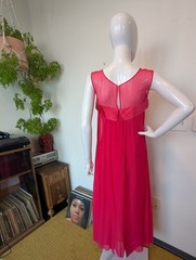Vintage 60s Chiffon Dress With Satin Bow Hot Pink Sz Sm
