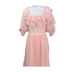 Vintage Pink Lace Prairiecore Dress Cottagecore Romantic Ruffle Midi Coquette