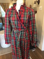 Vtg 70s Clovis Ruffin Red Green Holiday Plaid Ruffle Neck Wrap Dress Size Small