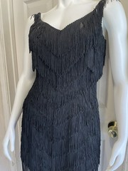 Vintage 80s TD4 by Electra Fringed Flapper Black Classic Dress Size 3/4 8