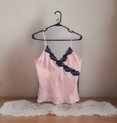 Vintage SILKSCREEN Camisole Tank Sz S Pink Black Lace Lingerie Romantic Vixen