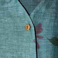 vintage carol anderson Blue Green Painted Floral Linen Single Button Top Artsy M
