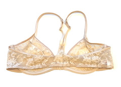 VINTAGE DKNY 451100 NUDE FLORAL LACE FRONT CLASP DEMI SHEER UNDERWIRE BRA 36C
