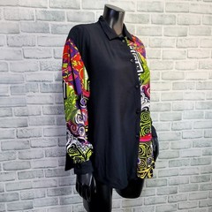 Vintage Clover California Blouse M Black Baroque Print 80s 90s Art to Wear Boho