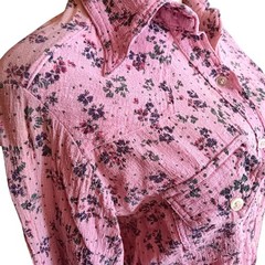True Vintage Top Large Pink Floral Button-Up Peplum Shirt Long Sleeves Western