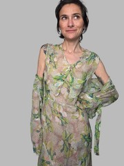 Authentic 1920s Printed Silk Dress | Antique Floral Silk Day Dress | Art Deco…