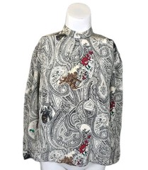 Vtg POGIA by d. Polimeni Silk Blouse Equestrian Fox Hunt Paisley Secretary Top 4