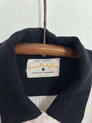 Vintage 1950s Rayon Loop Collar Bowling Shirt Women’s Size 34 Chain Stitch White