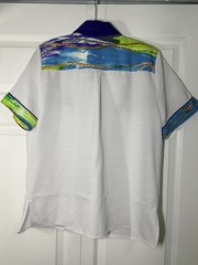 Brenda Goode 80s Vintage Colorblock Patterned Shirt Medium White Blue Green