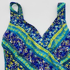 Vintage Cole of California Green Blue White Multicolor Swimsuit Size 8. 60s 70s