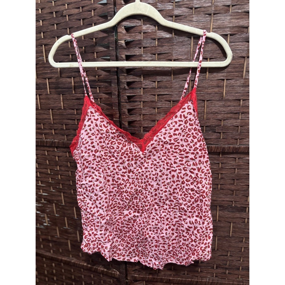 Victoria’s Secret Pink Leopard Lace Cami Top L Gold Accent