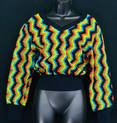 Vintage 1970s colorful rainbow stripe sweater chevron color block crop top shirt