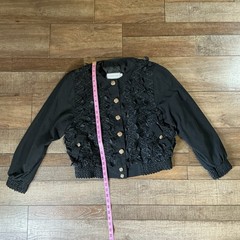 80s VINTAGE Size 10 Howard Wolf Black Ruffle Jacket USA Made Bomber Gold #21714