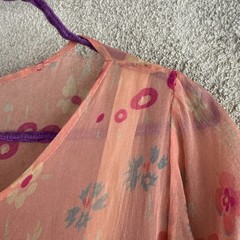 Antique 1920s Pink Silk Chiffon Dress Sweet Floral Print Asymmetrical Vintage