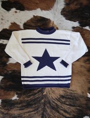 Bechamel Knit Sweater White Navy Blue Star Design Size M
