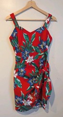 Vintage 90s Red Hawaiian Cotton Sarong Skirt Dress Cotton S Tropical Aloha USA