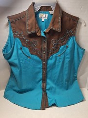 Vintage Panhandle Slim Retro Top, Woman’s Xl, Blue, Snap, Polyester Blend