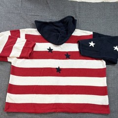 The Quacker Factory Patriotic Flag Hooded Sweater 3X Red White Blue Ramie Cotton