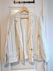 Womens XL Cropped Blazer Pinstripe Neutral Slouchy Oversized Linenesque