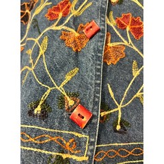 Units Vintage Floral Embroidered Denim Jacket Blue Cotton Boho Artsy Large