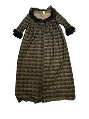 1960’s Black & Nude Nylon Lace Robe Sleepwear Bows Buttons Women’s S Union Made