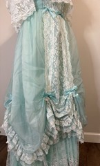 Loralie Southern Belle Lace Off the Shoulder Pale Turquoise Vtg Dress Sz 7/8