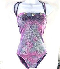 Vtg 80s Rose Marie Reid Rose Purple Pink Shimmery Silver Halter Swimsuit S/M/10